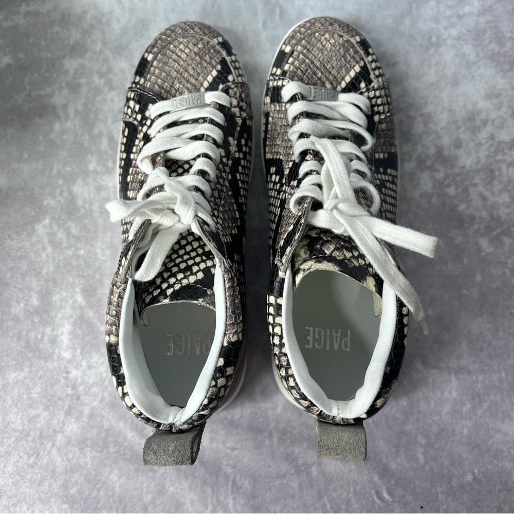 PAIGE Annie Snake Embossed Mid Top Sneaker Size 6 - Picture 5 of 9